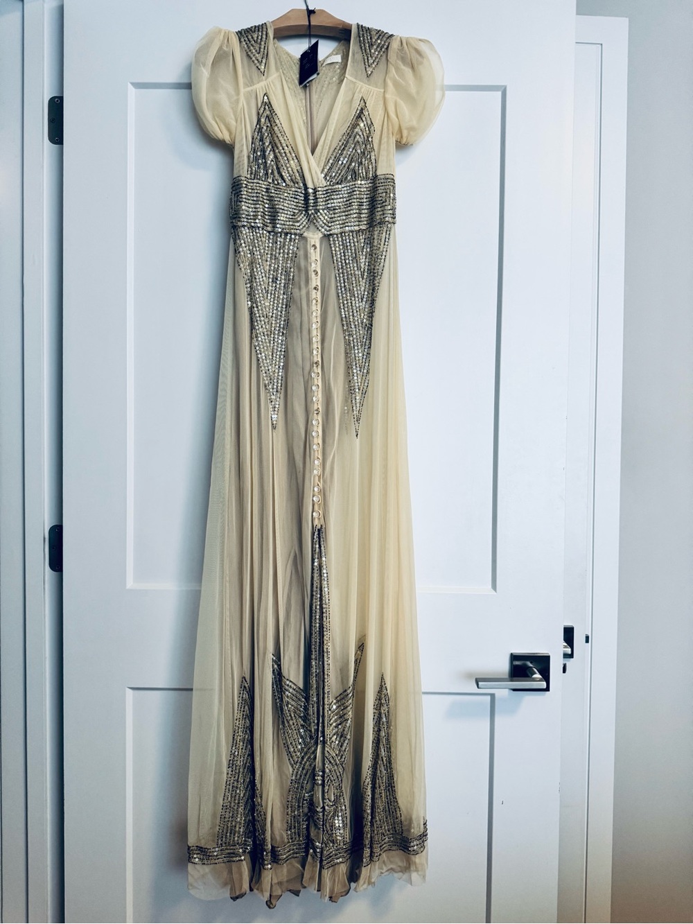 BHLDN Anna Sui Aiguille Cream Silver Vintage Wedding Embellished Gown Dress 0 XS - Picture 5 of 11